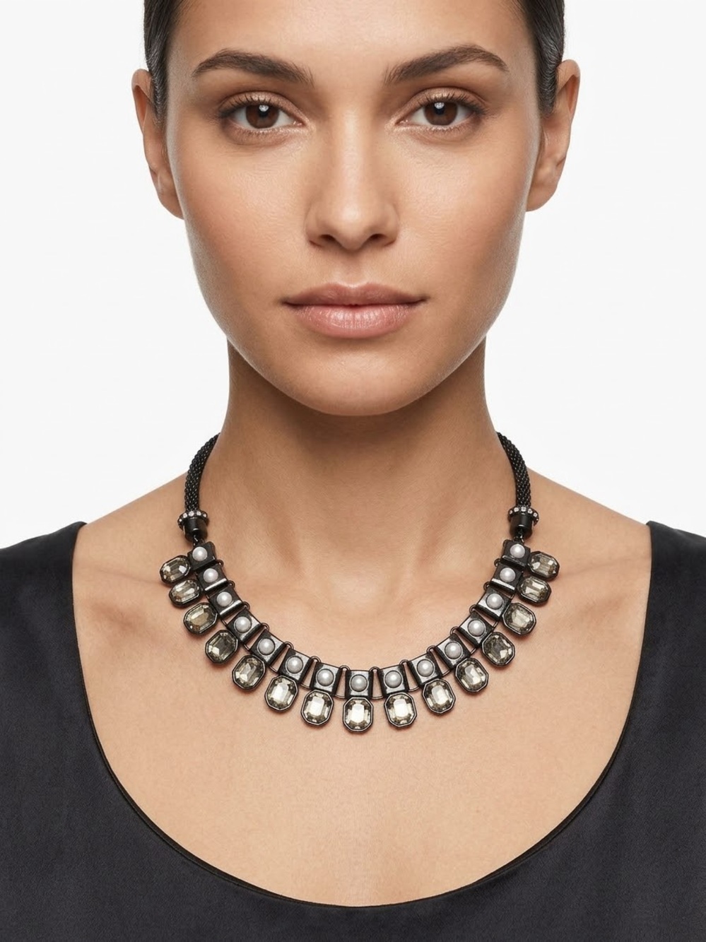 Lia Sophia Black and Silver Accent Collar Necklace